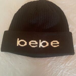 bebe Black Beanie with White Logo